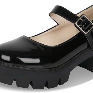 Women Chunky Mary Jane Platform Shoes Patent Leather Rubber Sole Size 6